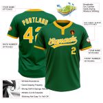 Custom Team Softball Jersey with Name and Number - Personalized Kelly Green Gold-White Unisex Two-Button Design Personalized