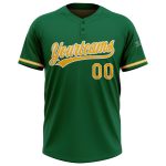 Personalized Unisex Softball Jersey in Kelly Green with Gold-White Two-Button Design Personalized Kelly Green Gold-White