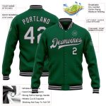Custom Name Number Varsity Letterman Jacket Kelly Green Gray Black Bomber Full-Snap Team Apparel Personalized Kelly Green