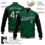 Custom Name and Number Two Tone Bomber Jacket Kelly Green Gray-Black Varsity Letterman Full-Snap for Teams Personalized Kelly
