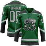 Custom Hockey Jersey with Name and Number in Kelly Green and Gray-Black Lace Neck Design Personalized Kelly Green Gray-Black