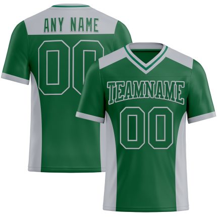 Custom Name and Number Football Jersey in Kelly Green and Gray Mesh, Personalized Authentic Team Apparel Personalized Kelly