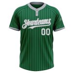 Custom Name Number Kelly Green Gray Pinstripe Unisex Softball Jersey - Personalized Two-Button Team Apparel Personalized