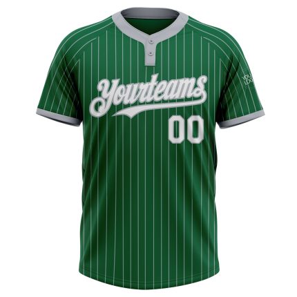 Custom Name Number Kelly Green Gray Pinstripe Unisex Softball Jersey - Personalized Two-Button Team Apparel Personalized