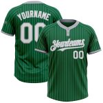 Custom Name Number Kelly Green Gray Pinstripe Unisex Softball Jersey - Personalized Two-Button Team Apparel Personalized