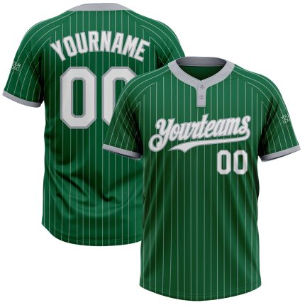 Custom Name Number Kelly Green Gray Pinstripe Unisex Softball Jersey - Personalized Two-Button Team Apparel Personalized