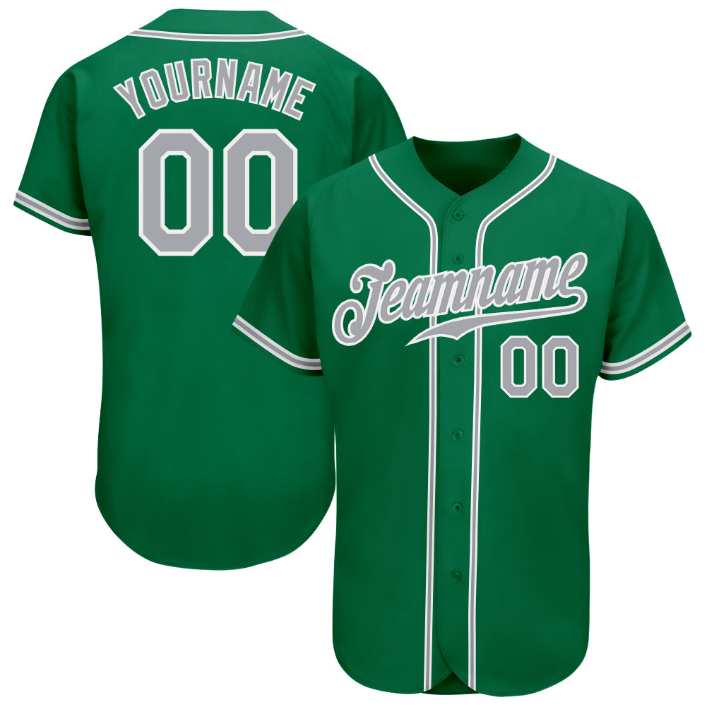 Custom Personalized Baseball Jersey with Name and Number in Kelly Green and Gray-White Personalized Kelly Green Gray-White