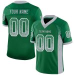 Custom Name Number Football Jersey in Kelly Green Gray-White Mesh Drift Design Personalized Kelly Green Gray-White Mesh Drift
