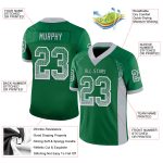 Custom Name Number Football Jersey in Kelly Green Gray-White Mesh Drift Design Personalized Kelly Green Gray-White Mesh Drift