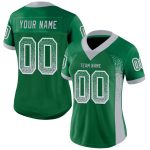 Custom Name Number Football Jersey in Kelly Green Gray-White Mesh Drift Design Personalized Kelly Green Gray-White Mesh Drift