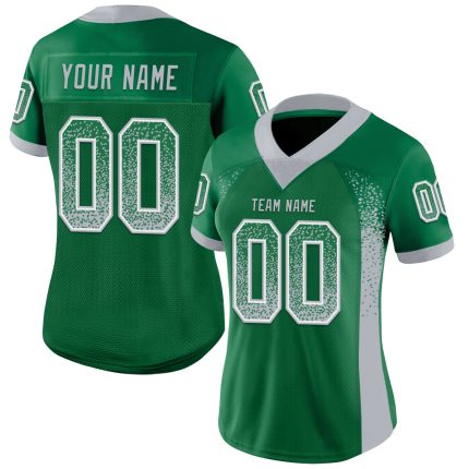 Custom Name Number Football Jersey in Kelly Green Gray-White Mesh Drift Design Personalized Kelly Green Gray-White Mesh Drift