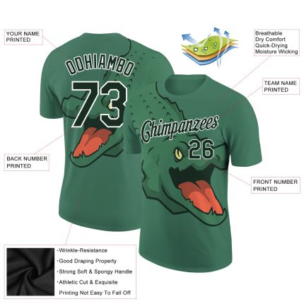 Custom Team Name Number Crocodile Performance T-Shirt in Kelly Green with 3D Pattern Design Personalized Kelly Green Green-White