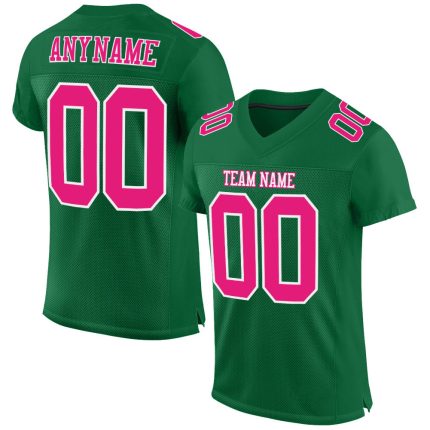 Custom Name and Number Authentic Football Jersey in Kelly Green, Hot Pink, and White Mesh Personalized Kelly Green Hot Pink-White