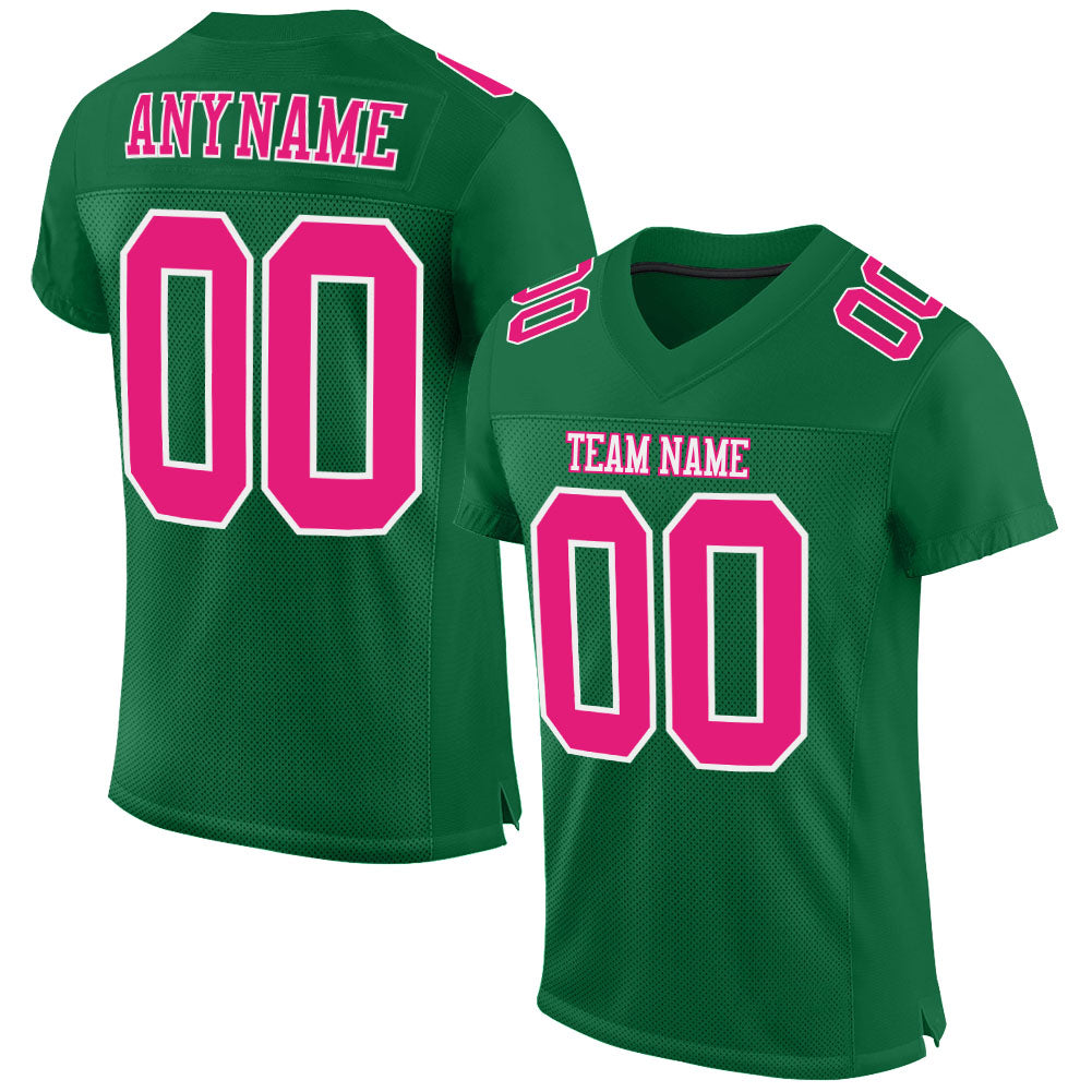 Custom Name and Number Authentic Football Jersey in Kelly Green, Hot Pink, and White Mesh Personalized Kelly Green Hot Pink-White