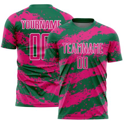 Custom Name Number Soccer Jersey Personalized Kelly Green Hot Pink White Splash Sublimation Uniform Personalized Kelly Green