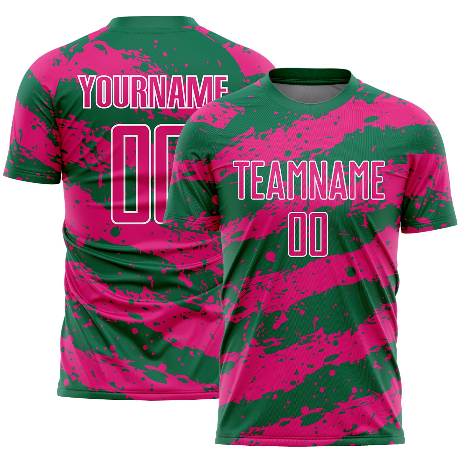 Custom Name Number Soccer Jersey Personalized Kelly Green Hot Pink White Splash Sublimation Uniform Personalized Kelly Green