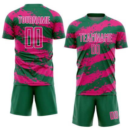 Custom Name Number Soccer Jersey Personalized Kelly Green Hot Pink White Splash Sublimation Uniform Personalized Kelly Green