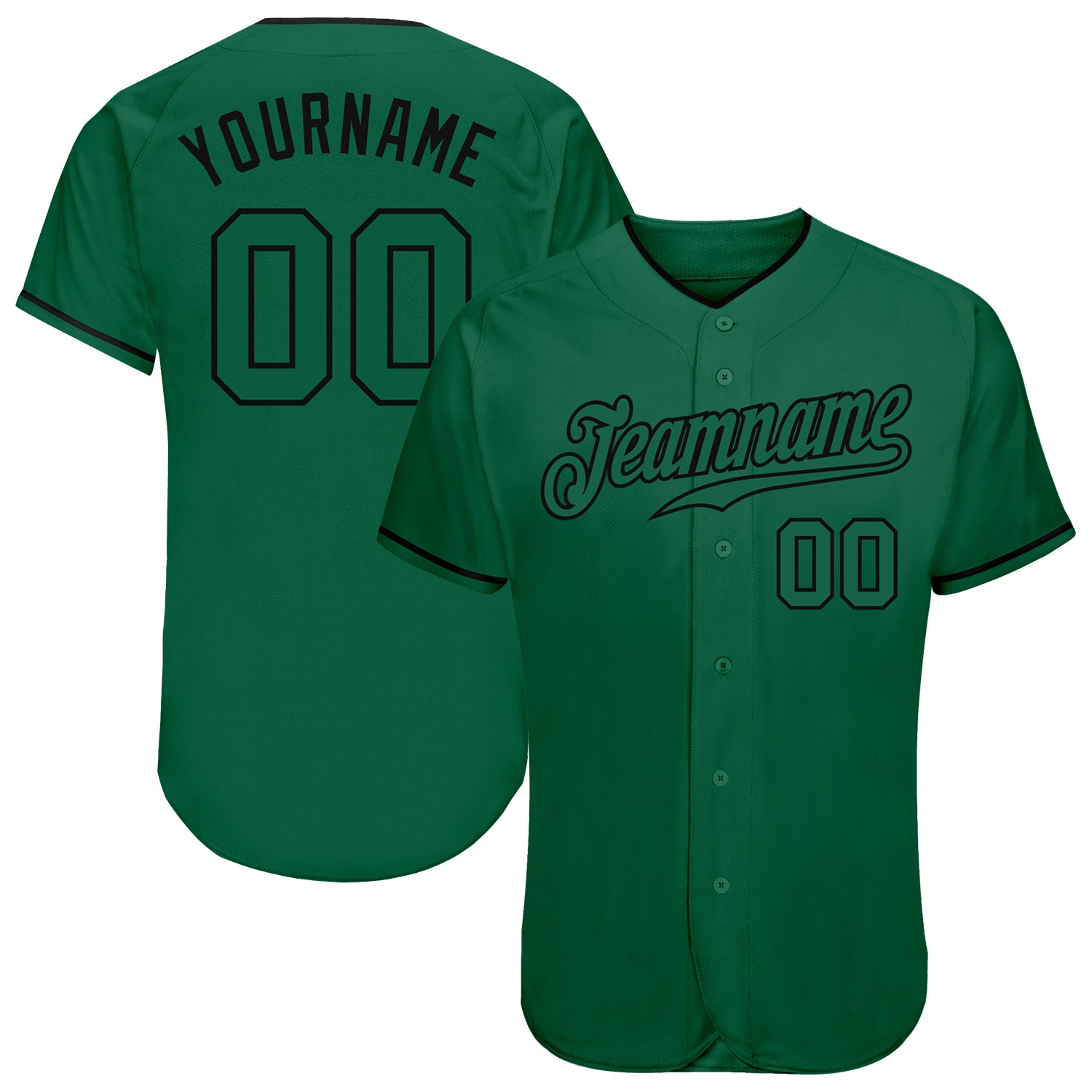 Custom Name and Number Authentic Baseball Jersey in Kelly Green and Black - Personalized Team Jersey Personalized Kelly Green