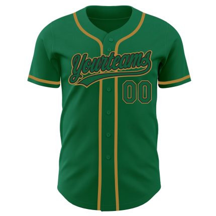 Custom Name and Number Kelly Green Baseball Jersey - Authentic Team Jersey in Black and Old Gold Personalized Kelly Green
