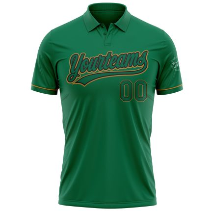 Custom Name and Number Performance Golf Polo Shirt - Kelly Green with Black and Old Gold - Personalized Team Apparel Personalized