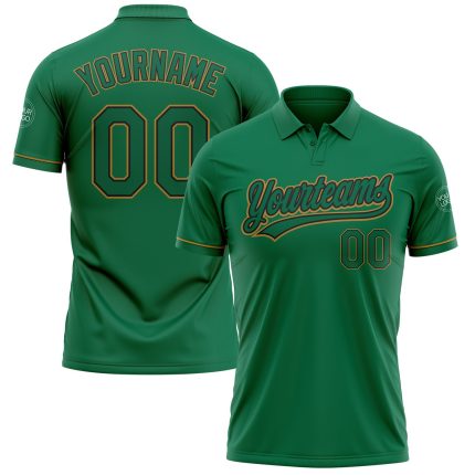 Custom Name and Number Performance Golf Polo Shirt - Kelly Green with Black and Old Gold - Personalized Team Apparel Personalized