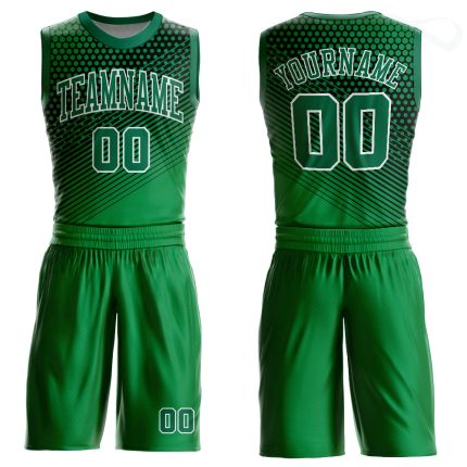 Custom Basketball Jersey with Personalized Name and Number, Kelly Green/Black Round Neck Sublimation Design Personalized
