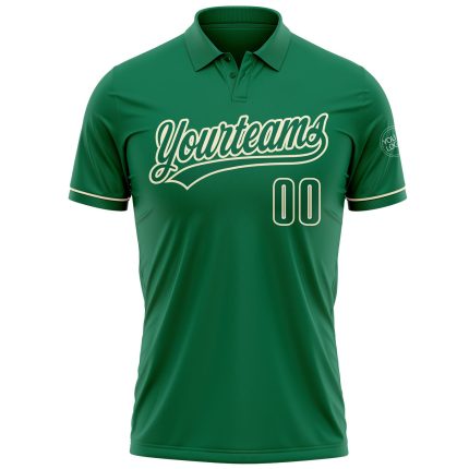 Personalized Kelly Green Golf Polo Shirt with Custom Name and Number | Cream Performance Vapor Design Personalized Kelly