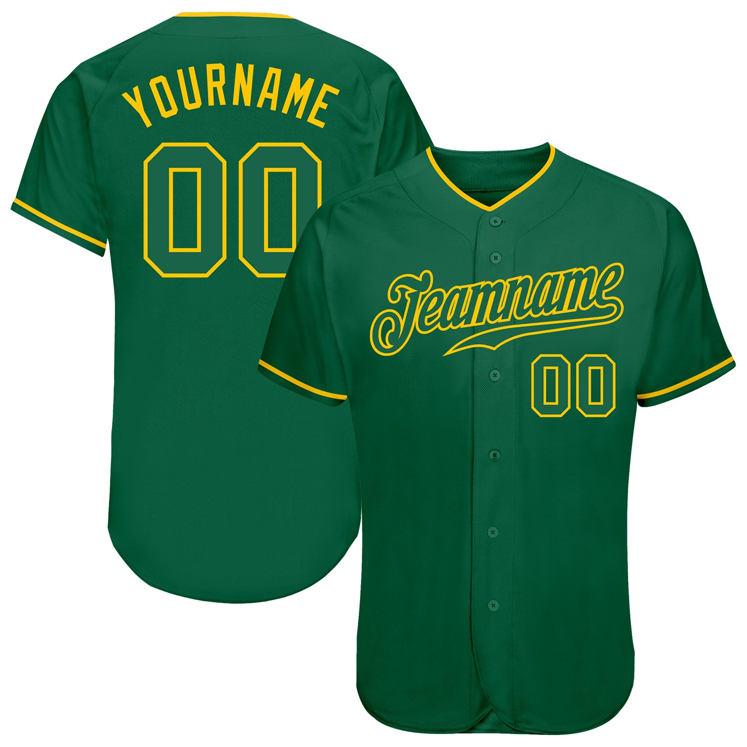 Personalized Kelly Green Gold Baseball Jersey Custom Name and Number Authentic Team Gear Personalized Kelly Green Kelly Green-Gold