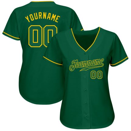 Personalized Kelly Green Gold Baseball Jersey Custom Name and Number Authentic Team Gear Personalized Kelly Green Kelly Green-Gold