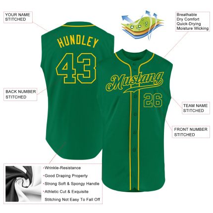 Personalized Custom Name and Number Kelly Green-Gold Baseball Jersey Authentic Sleeveless Design Personalized Kelly Green