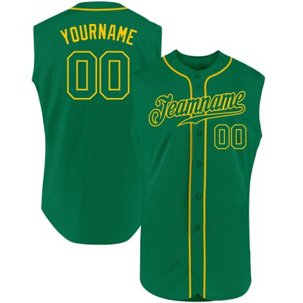 Personalized Custom Name and Number Kelly Green-Gold Baseball Jersey Authentic Sleeveless Design Personalized Kelly Green
