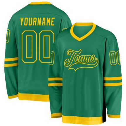 Custom Name and Number Kelly Green-Gold Hockey Jersey - Personalized Team Jersey Personalized Kelly Green Kelly Green-Gold