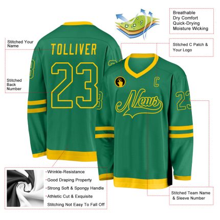 Custom Name and Number Kelly Green-Gold Hockey Jersey - Personalized Team Jersey Personalized Kelly Green Kelly Green-Gold
