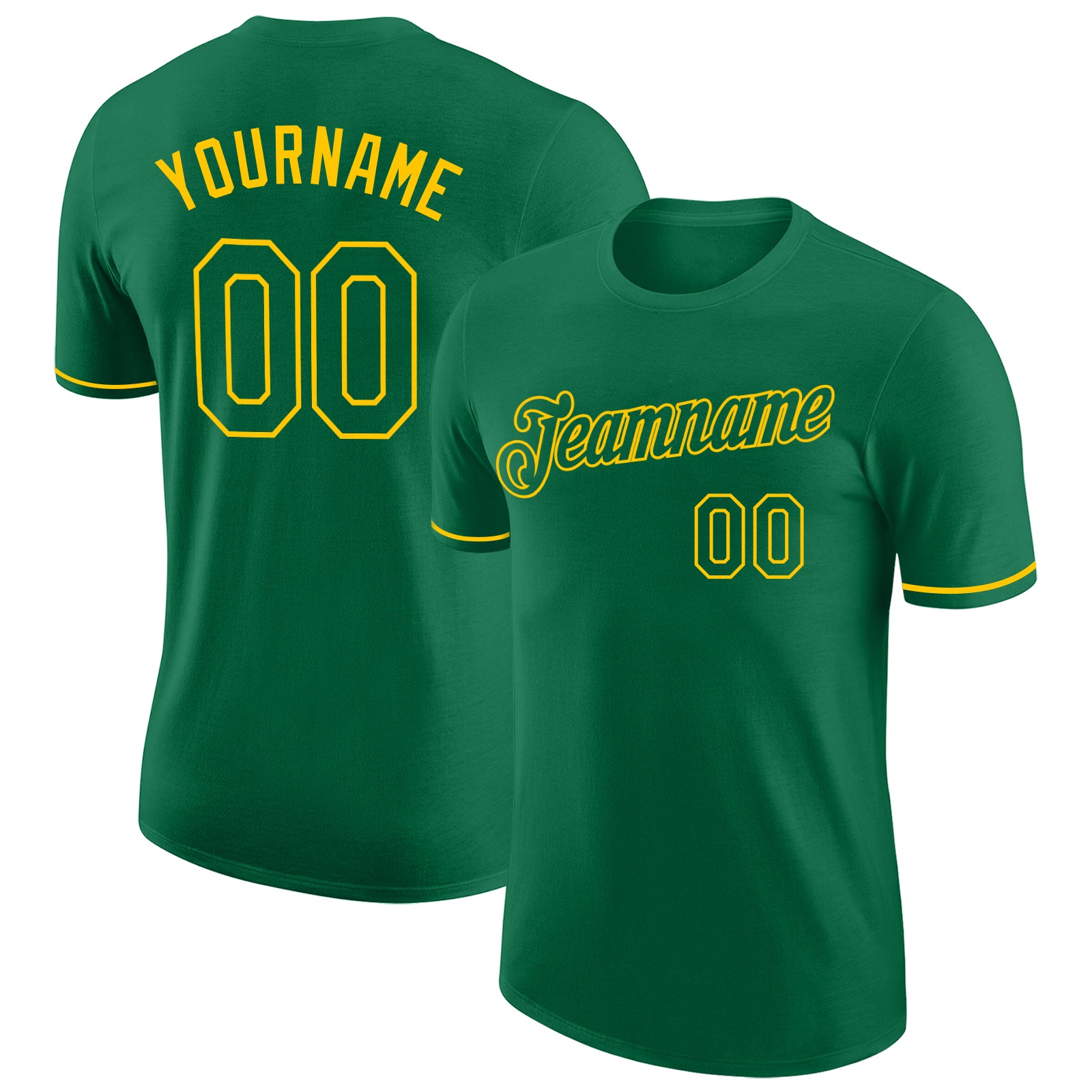 Custom Name and Number Kelly Green-Gold Performance T-Shirt - Personalized Team Apparel Personalized Kelly Green Kelly Green-Gold