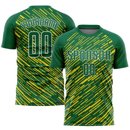Custom Sublimation Soccer Jersey with Personalized Name & Number - Kelly Green and Gold Team Uniform Personalized Kelly Green