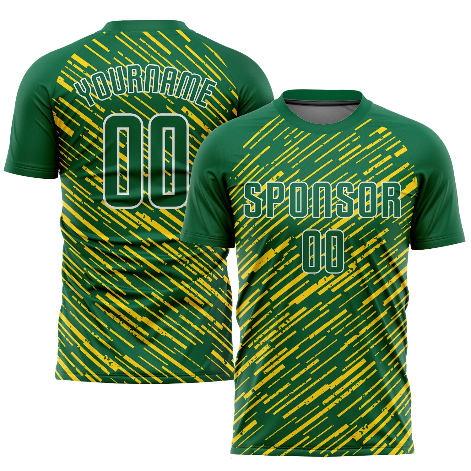 Custom Sublimation Soccer Jersey with Personalized Name & Number - Kelly Green and Gold Team Uniform Personalized Kelly Green
