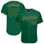 Custom Name and Number Personalized Kelly Green Baseball Jersey - Team Authentic Old Gold Design Personalized Kelly Green