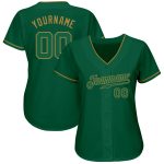 Custom Name and Number Personalized Kelly Green Baseball Jersey - Team Authentic Old Gold Design Personalized Kelly Green