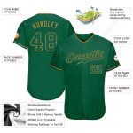 Custom Name and Number Personalized Kelly Green Baseball Jersey - Team Authentic Old Gold Design Personalized Kelly Green