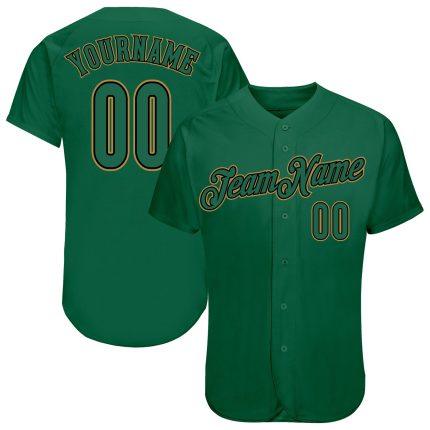 Personalized Kelly Green Authentic Baseball Jersey in Old Gold - Custom Team Apparel Personalized Kelly Green Kelly Green-Old
