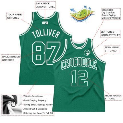 Custom Name Number Authentic Throwback Basketball Jersey Kelly Green White - Personalized Sports Apparel Personalized Kelly