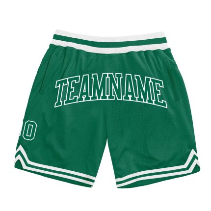 Custom Kelly Green and White Throwback Basketball Shorts with Name and Number - Personalized Team Apparel Personalized Kelly