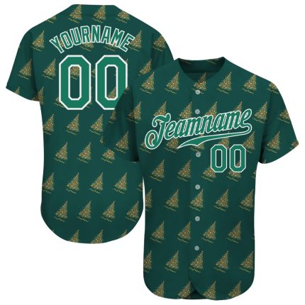 Personalized Kelly Green White Christmas 3D Baseball Jersey for Men and Women Personalized Kelly Green Kelly Green-White