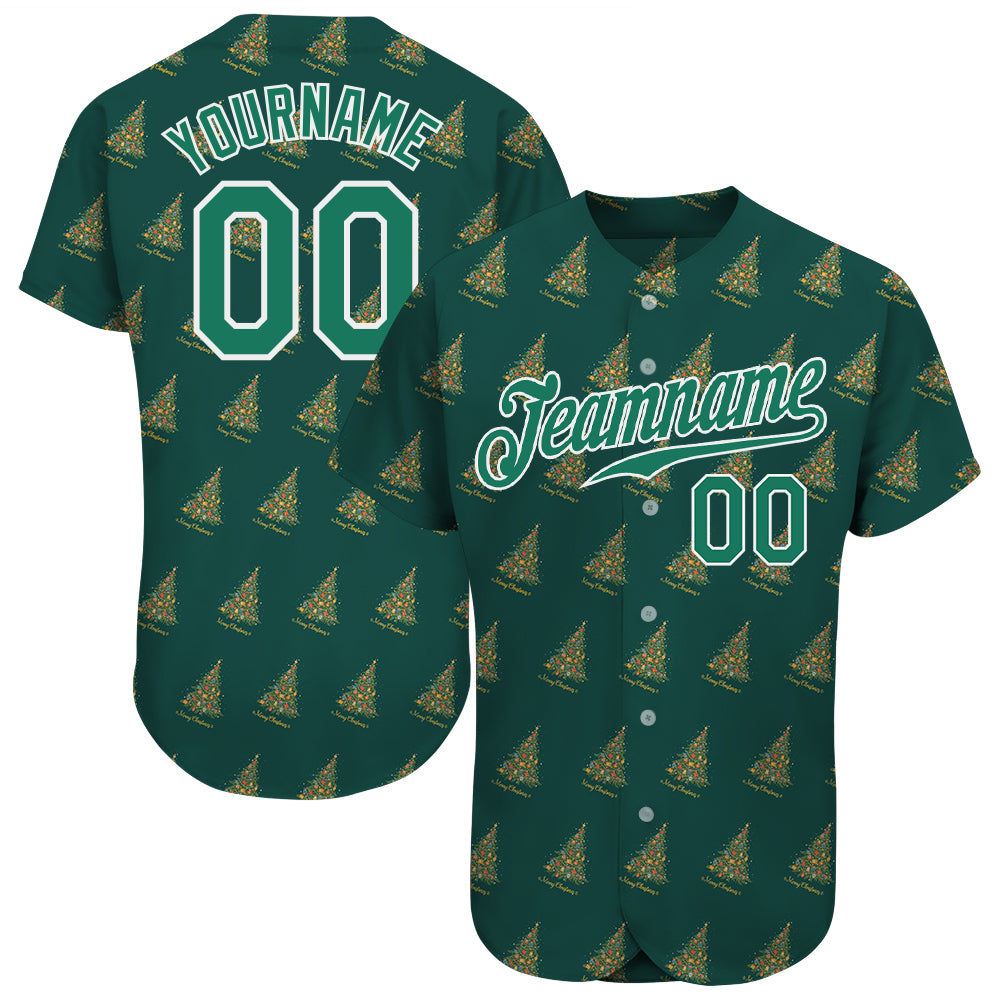 Personalized Kelly Green White Christmas 3D Baseball Jersey for Men and Women Personalized Kelly Green Kelly Green-White