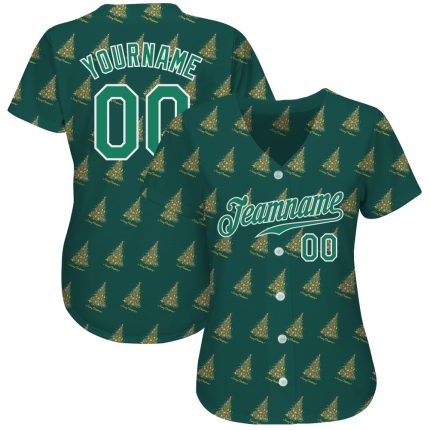 Personalized Kelly Green White Christmas 3D Baseball Jersey for Men and Women Personalized Kelly Green Kelly Green-White