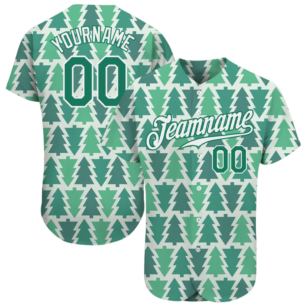 Custom Name and Number 3D Baseball Jersey - Personalized Kelly Green and White Christmas Design Personalized Kelly Green