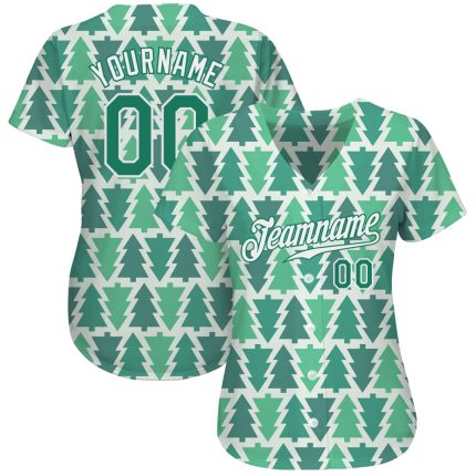 Custom Name and Number 3D Baseball Jersey - Personalized Kelly Green and White Christmas Design Personalized Kelly Green