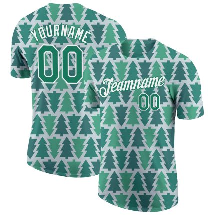 Personalized Kelly Green Christmas 3D Performance T-Shirt - Festive Green & White Design Personalized Kelly Green Kelly Green-White