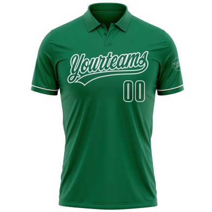 Custom Name and Number Performance Vapor Golf Polo Shirt - Kelly Green and White Personalized Kelly Green Kelly Green-White