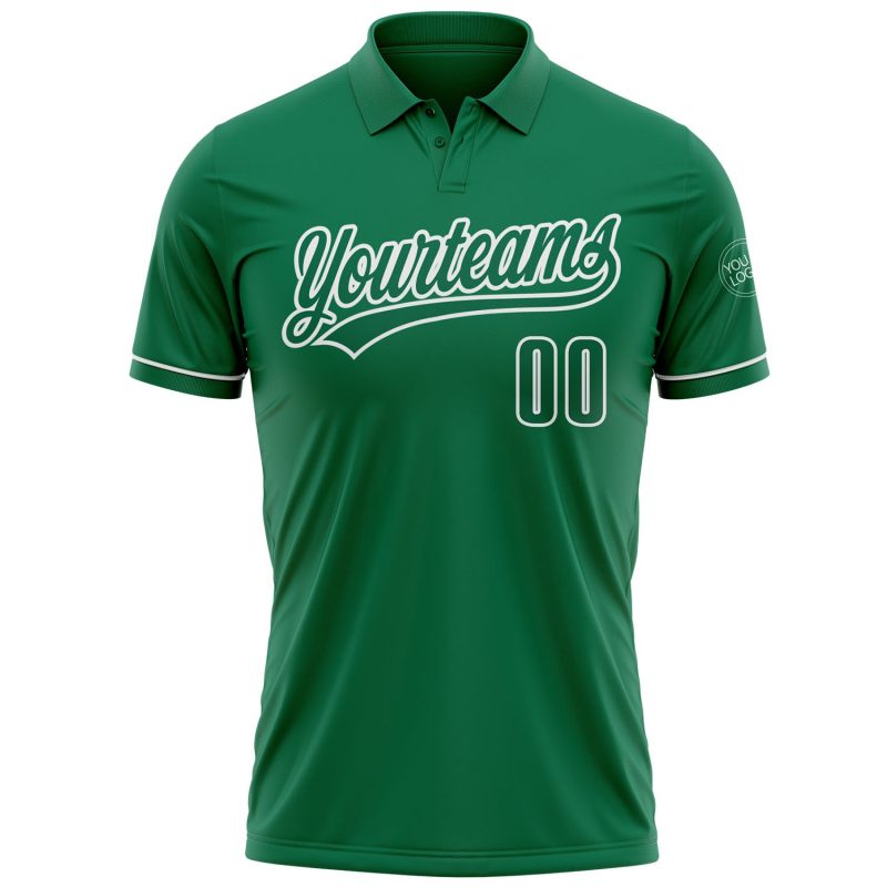 Custom Name and Number Performance Vapor Golf Polo Shirt - Kelly Green and White Personalized Kelly Green Kelly Green-White